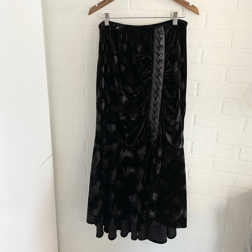 Y2K Gothic Velvet Mermaid Maxi Skirt Lace Up Dark Romantic XL - Picture 2 of 11